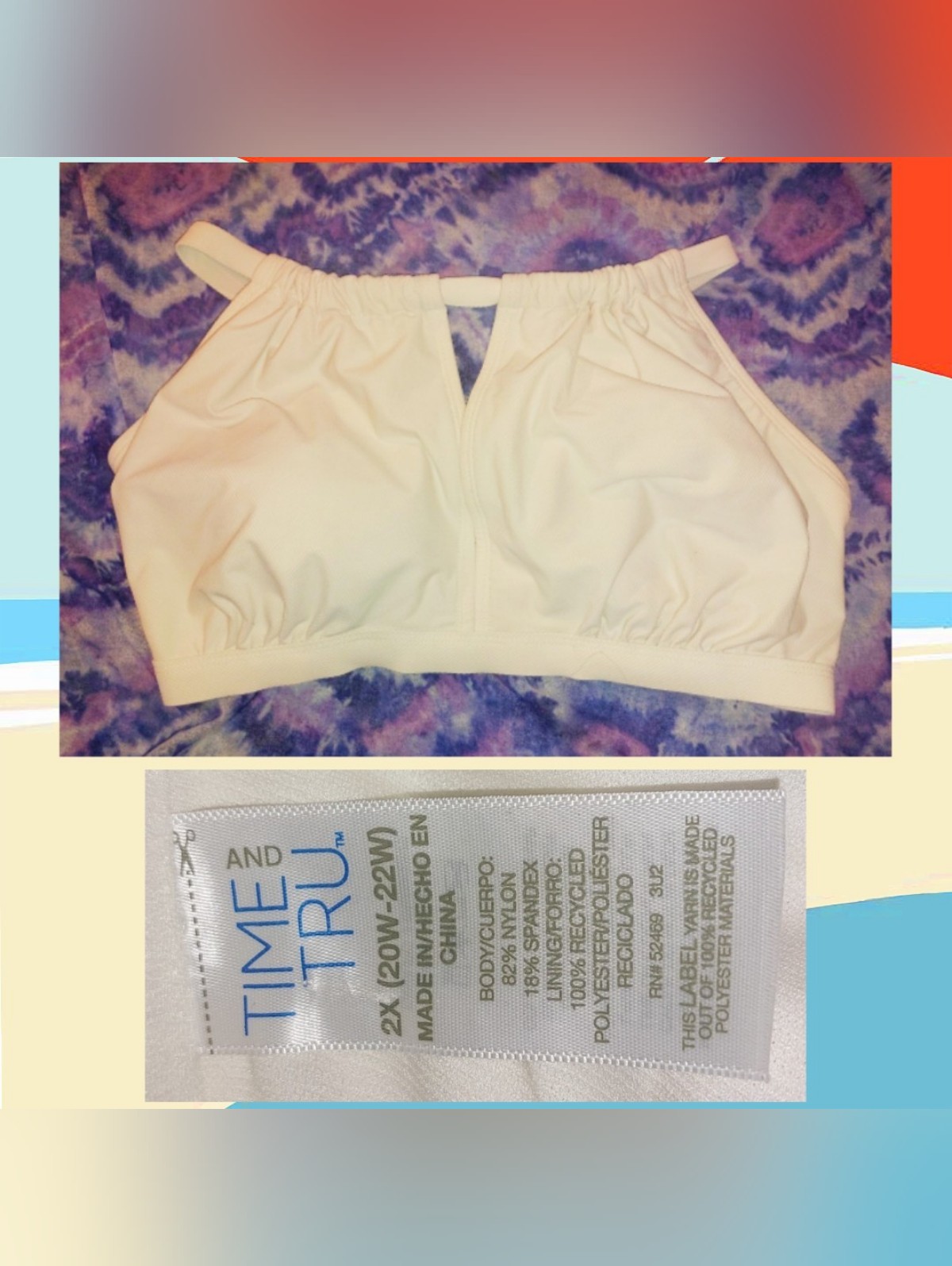 Time & Tru Brand Cream Textured High Neck Cutout Swim Bikini Top Sz 2x(20w-22w)